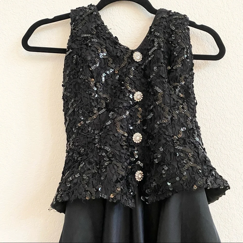 Bari Jay Black Sequin Satin Tulle Petticoat Diamond Button Formal Gown Dress 3/4 - Picture 2 of 12